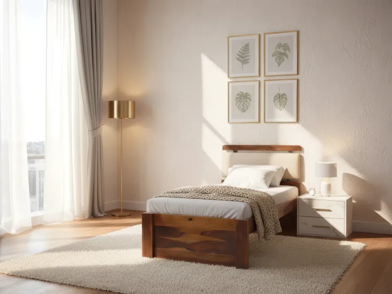 Belle Solid Wood Single Bed with 4 Inches Mattress